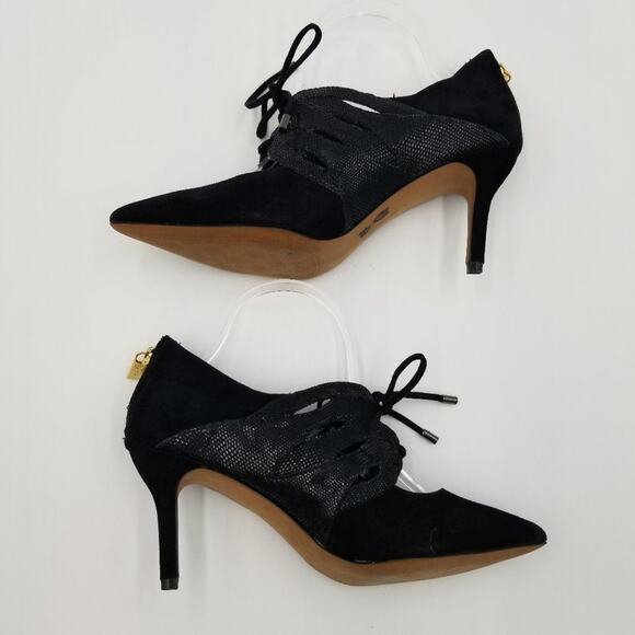 Isola Palazzo Heels Womens‎ 8.5 Black Suede Leather Lace up - Picture 8 of 11
